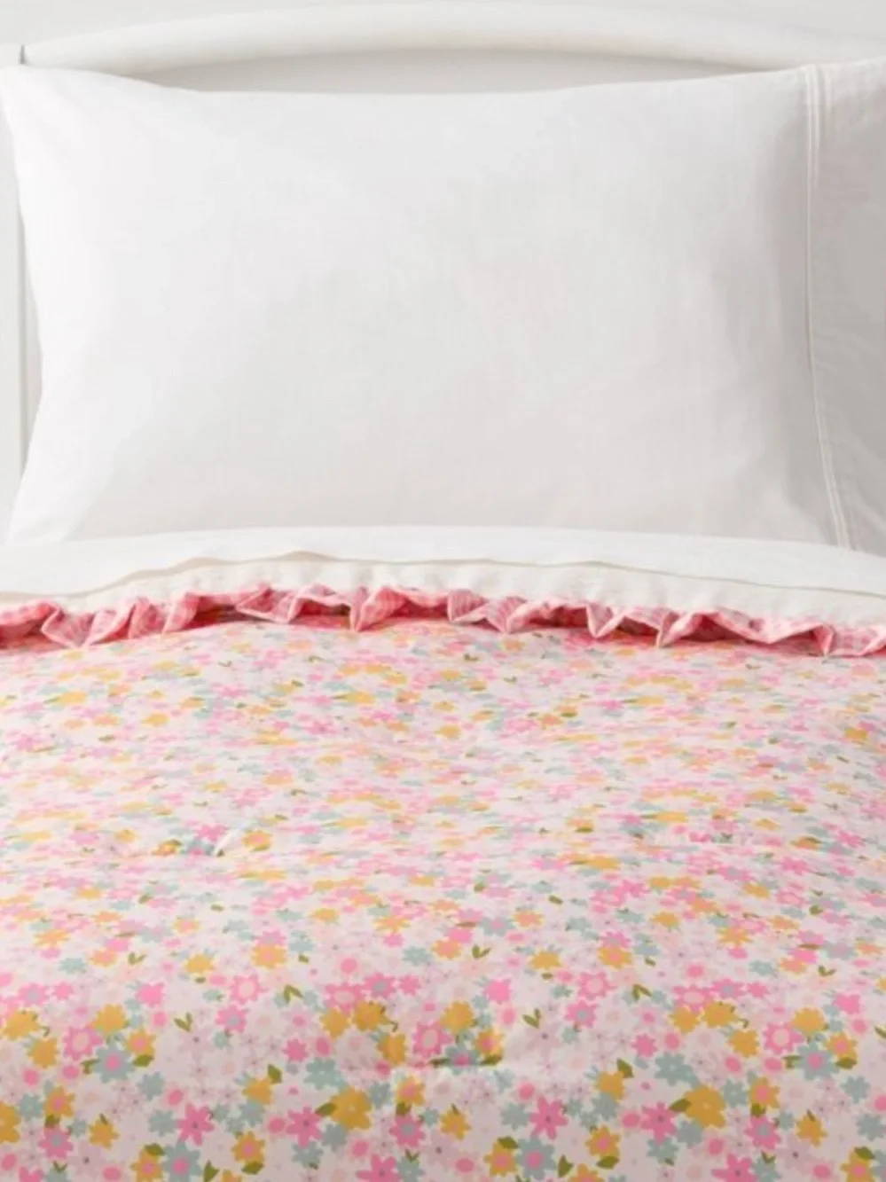 PILLOWFORT NWT Toddler Crinkle Bow Gingham Floral Kids' Comforter -multi